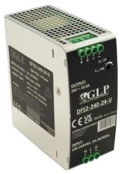 GLP DFS2-240-24-U, GLP: 24V/10A/240W DIN sínre szerelhető tápegység fémház, PFC, Uin = 85-264VAC / 120-370VDC (MP-DFS2-240-24-U)