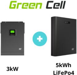 GreenCell Green Cell Szigetüzemű Inverter 48V DC 230V AC 3000W/3000VA + 5kWh LiFePo4 akkumulátor (INVSOL04-ESGC-1)