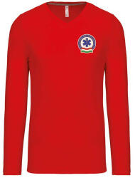 KZIWEB OMSZ MENTŐK, Piros V-nyakú póló, hosszú ujjú, 100% pamut : Felirat: - OMSZ MENTŐK, Szín: - Piros, UN Méret: - "2XL"arge