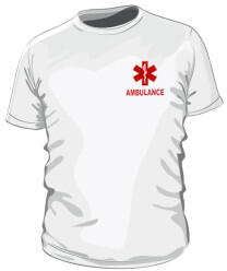 KZIWEB AMBULANCE, Fehér Környakas póló, 100% pamut : Felirat: - AMBULANCE, Szín: - Fehér, UN Méret: - "4XL"arge