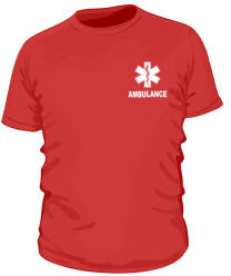 KZIWEB AMBULANCE, Piros Környakas póló, 100% pamut : Felirat: - AMBULANCE, Szín: - Piros, UN Méret: - "5XL"arge