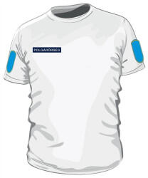 KZIWEB OPSZ Országos Polgárőr SZövetség Fehér Környakas póló, 100% pamut sötét kék háttérrel kiemelve : Felirat: - POLGÁRŐRSÉG, Szín: - Fehér, UN Méret: - "4XL"arge