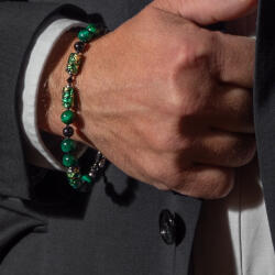 Lampglas Férfi karkötő Eye of the Tiger 24 karátos arannyal a Lampglas BFM14 gyöngyökben 23 cm