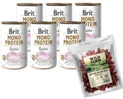 Brit MONO PROTEIN RABBIT 6x400g+WILD FARM rulouri de rață 500g gustare pentru câini