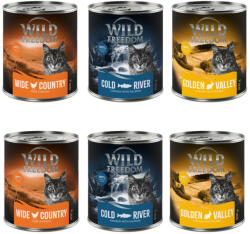 Wild Freedom 12x800g Wild Freedom Adult gabonamentes nedves macskatáp vegyes csomag (4 x csirke, 4 x nyúl, 4 x tőkehal)