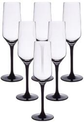 Altomdesign 6 db pezsgőspohár készlet, ALTOMDESIGN, Üveg, 220ml, Átlátszó/fekete (94620541)