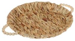 Welora Kerek dekoratív tálca fa gyöngyös fogantyúval, dekorációhoz vagy tálaláshoz, vízijácintból, 35x18x2, 5 cm, bézs színű (JM1236709)