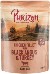 Purizon 12x300g Purizon Adult nedves kutyatáp - Csirkefilé Black Angussal, pulykával, édesburgonyával & tőzegáfonyával