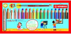STABILO 18 db Woody 3 az 1-ben színes ceruza készlet, karton pénztárca + hegyező, ecset (SW880183)