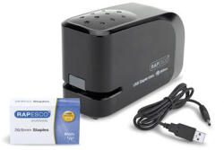 Rapesco Tűzőgép, 26/6, 15 lap, elemes, USB töltővel, RAPESCO 626EL, fekete (IR1454) (IR1454)