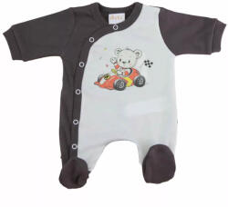 Asti Vékony, pamut, elöl patentos kisfiú rugdalózó Autós maci mintával