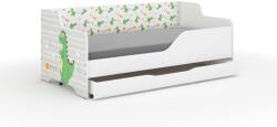  Pătuț pentru copii LILU cu front și lateral laminat 160x80cm cu saltea și spațiu de depozitare pentru lenjerie de pat - dínós