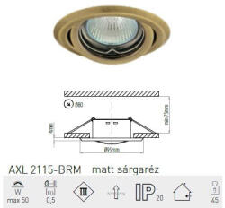 GREENLUX álmennyezeti spot lpt. állítható, matt sárgaréz AXL2115-BRM, KIFUTÓ, UTOLSÓ DARABOK!