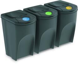 Prosperplast Sortibox" 3 darabos szelektív szemeteskészlet, egymásra rakható, 35 liter, szürke (IKWB35S3405U)