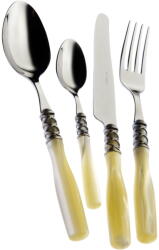 Casa Bugatti 24 db-os Casa Bugatti evőeszköz készlet, Arianna Old-ezüst, vintage design, elegáns, 6 személyes, prémium anyagú, gyöngyház fogantyú, rozsdamentes acél, ezüstözött gyűrű, luxus bemutató doboz, elefánt