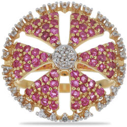  Aranyozott Ezüst Gyűrű - Madagaszkári Rubin és Fehér Topáz - 23mm