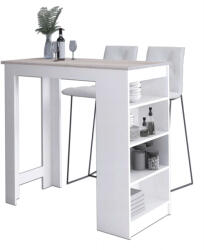 Akord - 115 cm-es Fehér / Sonoma Tölgy Bárasztal Hozzáillő Hokerhez, Modern 4 Személyes Design, Összeszerelhető Bútorokkal, ABS Élzárással, Praktikus 4 Polccal (STOBARHOKBIASON)