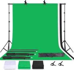  Háttér -támogató rendszerkészlet, 2x3m zöld ruha, teleszkópos háttérállvány, Fekete ruhával, 2 x 3 m