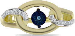  Arannyal Bevont Ezüst Gyűrű Kék Táncoló Gyémánttal és Fehér Topázzal, Y61218/57