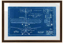  Repülőgép Műszaki Rajz Falikép - Kék-Fehér - 90x62 cm (KHM-KH1501100262)