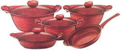  9 darabos OMS-Granite, alumínium, piros, serpenyő készlet