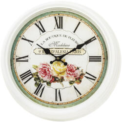 Art-Pol La Boutique De Fleurs Paris vintage koptatott rózsás kerek fehér kvarc falióra római számokkal 39x39x9cm (86093)