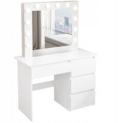 Fodym Fésülködőasztal Sminkasztal kozmetikai tükörrel, LED-es világítással, modern, fehér, 90 cm