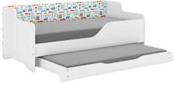  Pătuț pentru copii LILU cu laterale laminate 160x80cm cu saltea și spațiu de depozitare lenjerie de pat extensibil, cu saltea de 140x70 cm inclusă - mașină