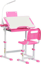 HomCom Gyermek iskolapad, Homcom, PP/MDF/Acél, 6-12 év, Állítható magasság, 45°-os dőlésszögű felső, LED lámpa, Rózsaszín