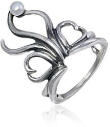  Ezüst Athina Gyűrű - oxidált szívek hullámvonalakkal, gyönggyel