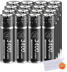 Palo 1, 5 V AA lítium akkumulátor, 3400 mWh kapacitás, gyors töltés töltővel, 16AA