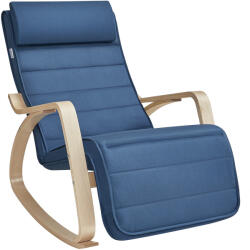 SONGMICS Premium Nyírfa Hintaszék Állítható Lábtartóval Éjkék-Natúr