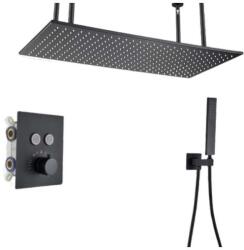  Zuhanycsap szett, Blackswan, M157 típus, matt fekete modell, 2 utas, termosztát és mennyezeti rögzítés, méret 80 cm