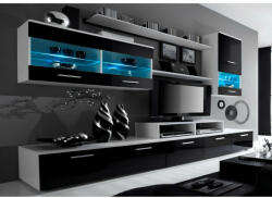 TEMPO KONDELA Nappali sor LED világítással, fehér/fekete- extra magas fényű HG, LEO - pepita