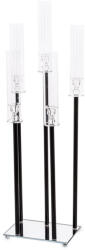 Art-Pol Keskeny üveg gyertyatartó állvány szett 5 gyertyához fekete szárral kecses szögletes talppal 104x35x22cm (177092)