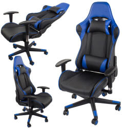  Görgős gamer szék két párnával, dőlés állítással és 2D karfával - kék