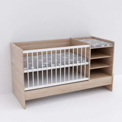 Todi Baby Shop Basic - kombiágy (ágyneműtartóval) sonoma tölgy/bordázott fehér