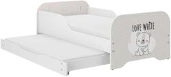  MIKI gyerekágy 160x80cm matraccal és ágyazható ágyneműtartóval benne 140x70 cm matraccal - Fehér maci