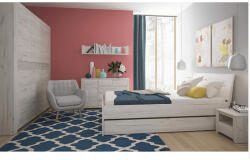 Tempo Hálószoba garnitúra, (szekrény, ágy 160x200, 2x éjjeliszekrény), fehér craft, ANGEL