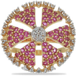  Arannyal Bevont Ezüst Gyűrű - Madagaszkári Rubin és Fehér Topáz - 1.62 ct