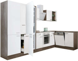 Leziter Yorki 370 sarok konyhablokk yorki tölgy korpusz, selyemfényű fehér front alsó sütős elemmel polcos szekrénnyel, alulfagyasztós hűtős szekrénnyel (LS370YFH-SUT-PSZ-AF)