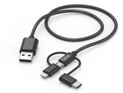 Hama Cablu date 3 in 1 HAMA 201536, USB-A - MicroUSB/Lightning/USB-C, 1.5m (Negru) (Hama 201536)