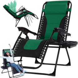  Összecsukható kerti és strandi gravitációs lehajtható fejtámlás szék, zöld-fekete színben (5907451359426)