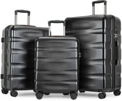 BONTOUR Wave 3 db-os Duplakerekes Bőrönd Szett, Számzárral, Fekete (120540-Black) - pepita