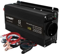  Power Inverter, 2000W kapacitás, DC 12 V AC 220V konverzió, EU aljzat kompatibilitása, 2600W