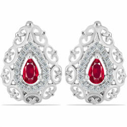  Ezüst Fülbevaló Madagaszkári Rubinnal és Fehér Topázzal, Y62055