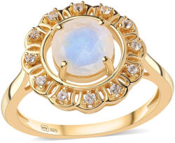  Arannyal Bevont Ezüst Gyűrű " AA" Osztályú Szivárvány Holdkővel és Fehér Topázzal, ROS544/57