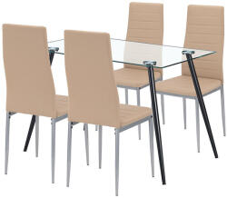 Leziter Nash 4+1 Étkezőgarnitúra - Üveg Asztal, Bézs Székek
