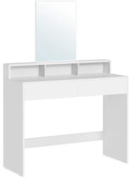 VASAGLE Fésülködőasztal, sminkasztal tükörrel 2 fiókkal és rekeszekkel, fehér 100x40x140cm