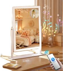  LED smink tükör, állítható fényerő, beépített Bluetooth hangszóró, FEHÉR